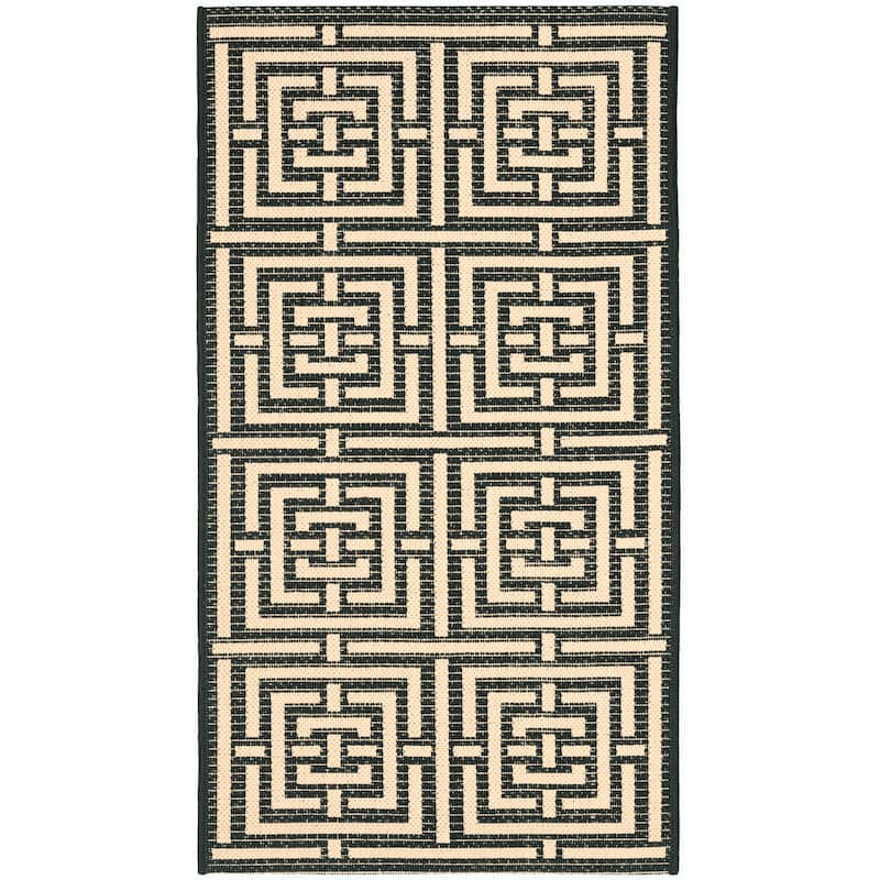 SAFAVIEH Courtyard Ginger Indoor/ Outdoor Waterproof Patio Backyard Rug - 2' x 3'7" - Black/Bone