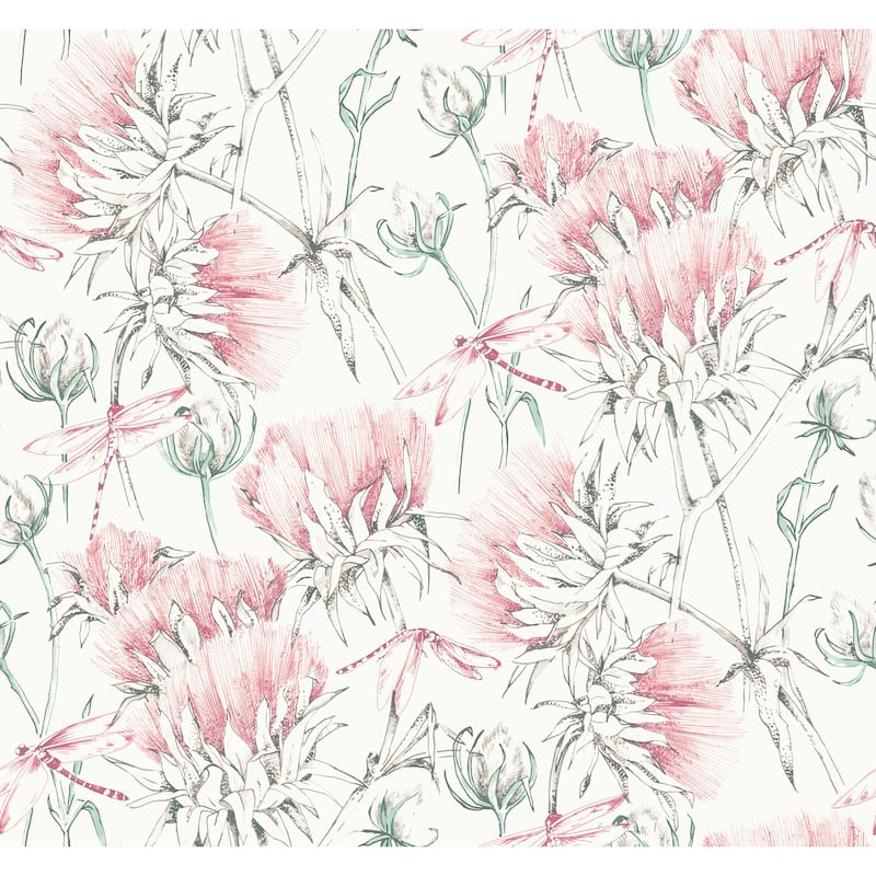 A-Street Prints Mariell Pink Dragonfly Wallpaper