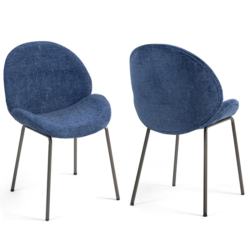 Set of 2 Benedetta Blue Linen Upholstered Dining Chair with Iron Legs