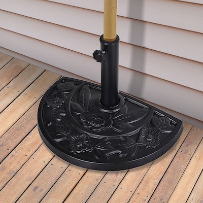 Outsunny 20" Half Round Patio Umbrella Base Outdoor Decorative Resin Parasol Stand Holder For Φ1.5", Φ1.9" Pole