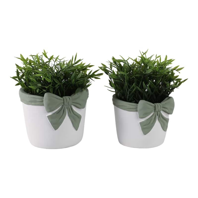 Pottery Planters Bow Accent Home Garden Use (Set of 2) - 6", 5" White - 7" x 7" x 5.75"