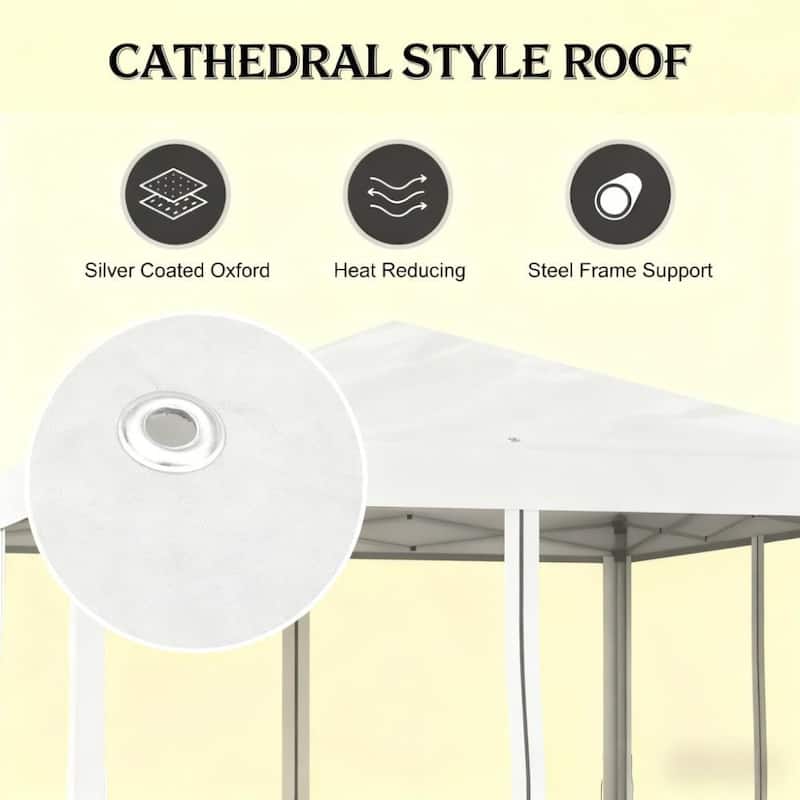 GDFStudio Outdoor Orenda Steel Pop-Up Canopy Tent with Adjustable Legs and Mesh Sidewalls