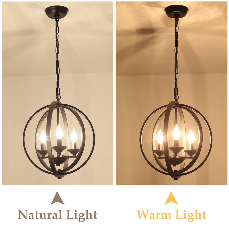 3-Light Farmhouse Globe Chandelier for Dining Room Kitchen Island