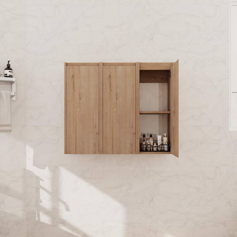 Beingnext 12"/36" Wall Mounted Bathroom Side Cabinet With Soft Close Door And Shelf - 35.43"W x9.81"D x 29.5"H - Imitative Oak