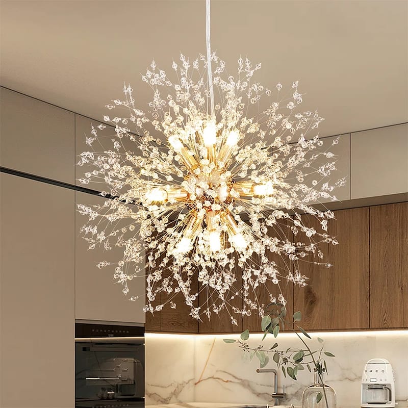 9-Light Modern Glam Crystal Firework Sputnik Ceiling Light Dandelion Starburst Chandelier