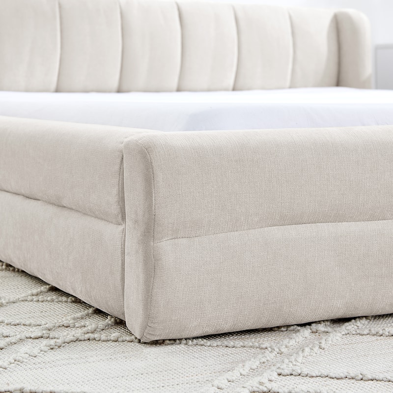Queen Size Chenille Upholstered Platform Bed with Headboard