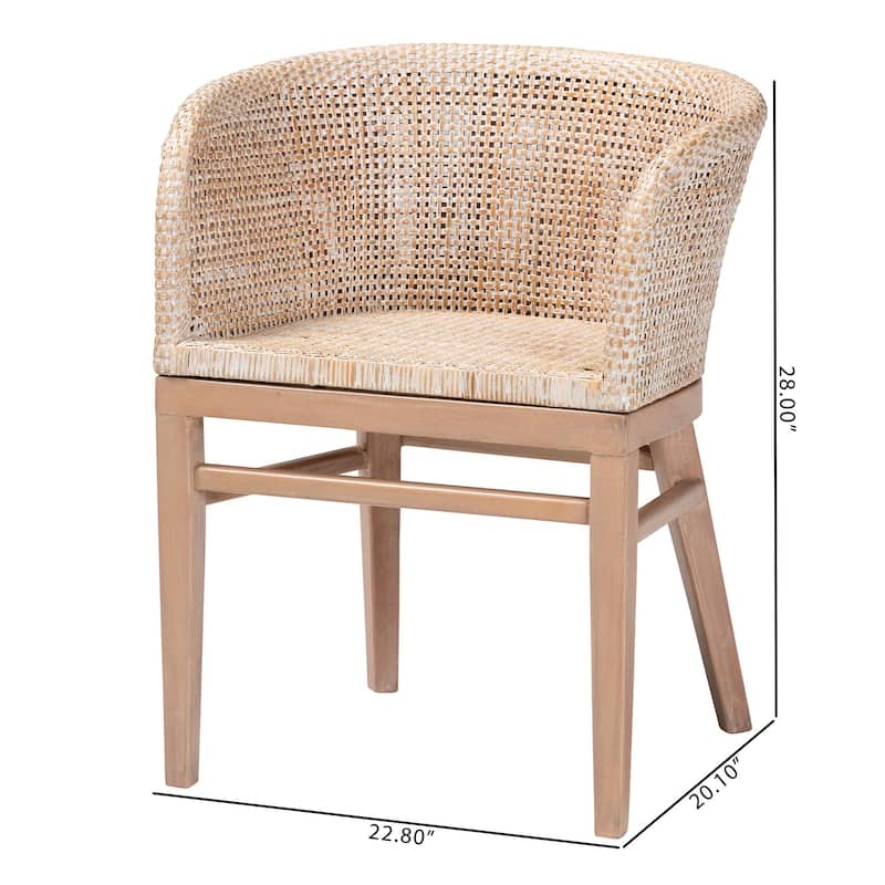 Papua Modern Bohemian Natural Rattan and Acacia Wood Dining Chair