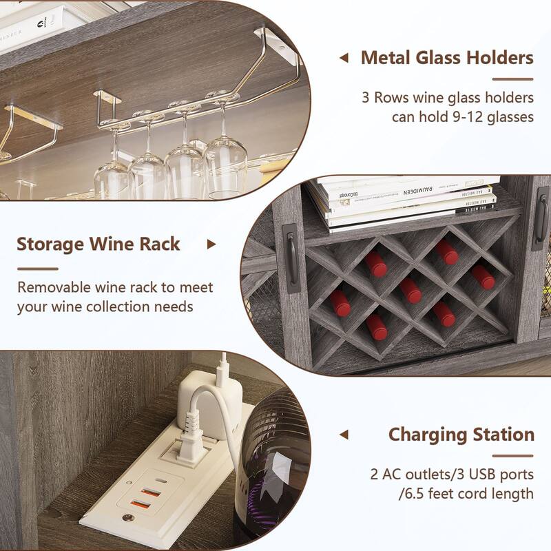 Gymojoy 16-Color LED Bar Cabinet with Wine Rack, White Kitchen Hutch for Coffee Bar & Dining Room, Farmhouse Storage Cabinet