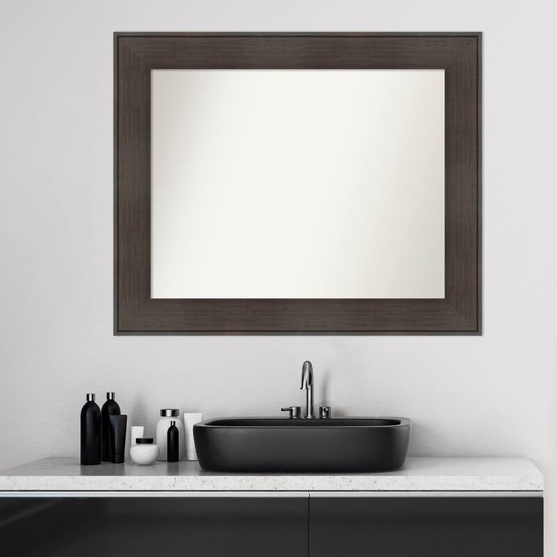 Non-Beveled Bathroom Wall Mirror - William Rustic Woodgrain Frame