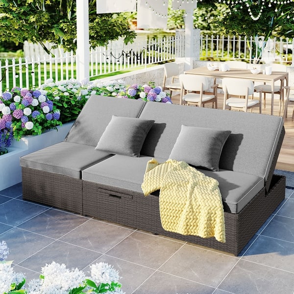 Outdoor Adjustable Backrest Sleeper Sofa Patio Wicker Rattan Daybed ...