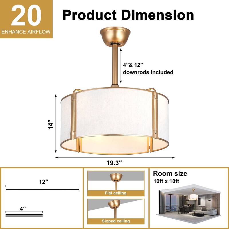 Cusp Barn 19" Caged Ceiling Fan with Lights, Gold Boho Farmhouse 6 Speeds Reversible Fandelier Ceiling Fan for Bedroom