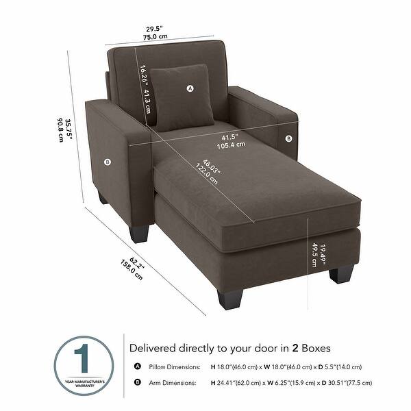 dimension image slide 1 of 5, Stockton Chaise Lounge with Arms by Bush Furniture