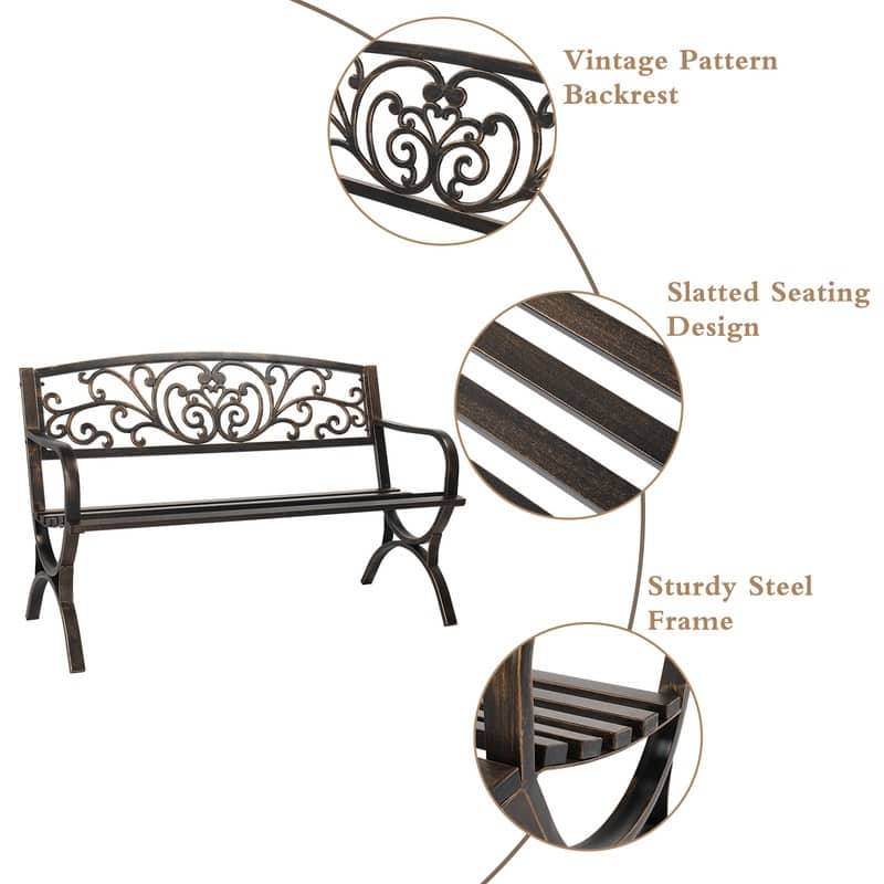 Patio 50 in. Powder Coated Iron Park Bench