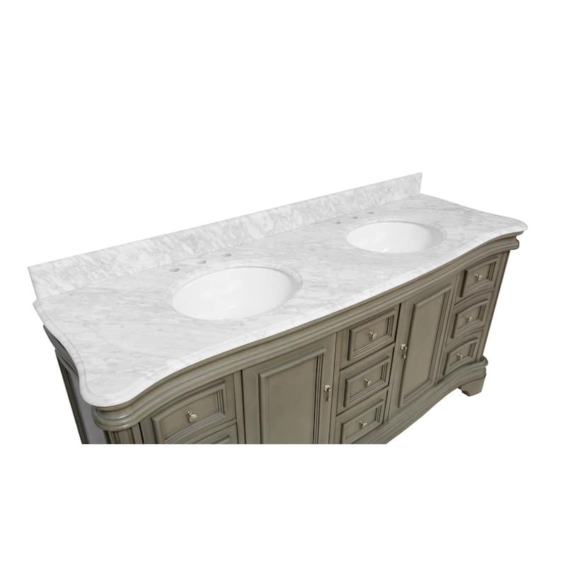 KitchenBathCollection Katherine 72" Double Bathroom Vanity with Carrara Marble Top