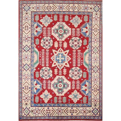 Red Kazak Oriental Area Rug Handmade Traditional Wool Carpet - 5'1" x 6'11"
