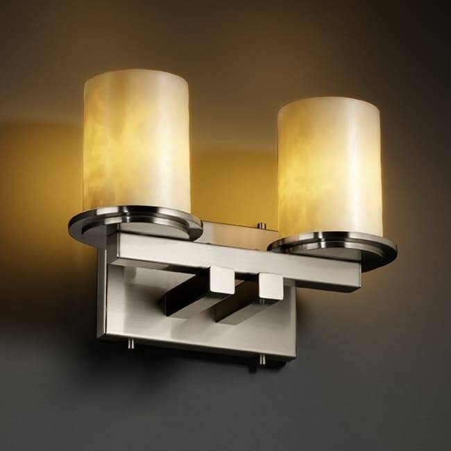 Justice Design Clouds Dakota 2-light Brushed Nickel Bath Bar, Clouds Cylinder - Flat Rim Shade - Silver - 2-light Cloud Brushed Nickel Bath Bar
