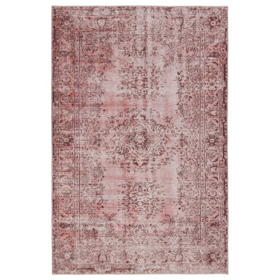 Machine Washable Kate Lester + Jaipur Living Berxley Medallion Rose and Maroon Area Rug