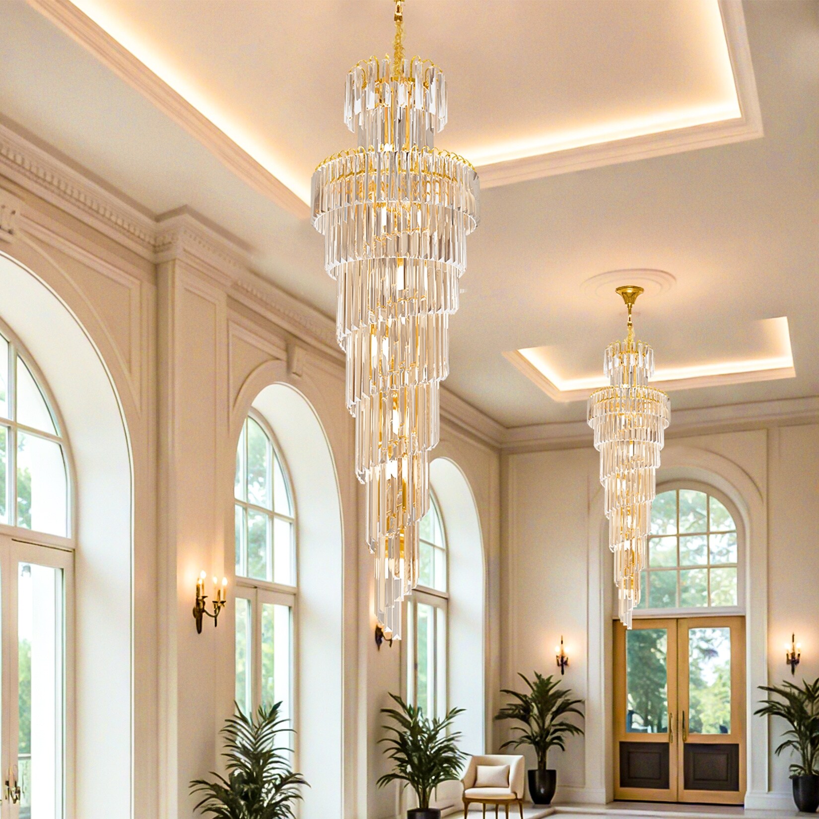 Extra Large Long Grand Spiral Crystal Chandelier Ceiling LED
