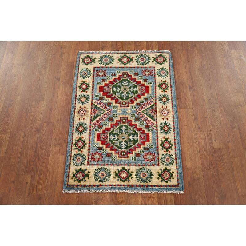 Light Blue Kazak Oriental Accent Rug Hand-Knotted Wool Carpet - 2'1" x 3'0"