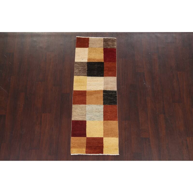 Checkered Gabbeh Kashkoli Oriental Runner Rug Hand-knotted Wool Carpet - 2'2" x 6'0"