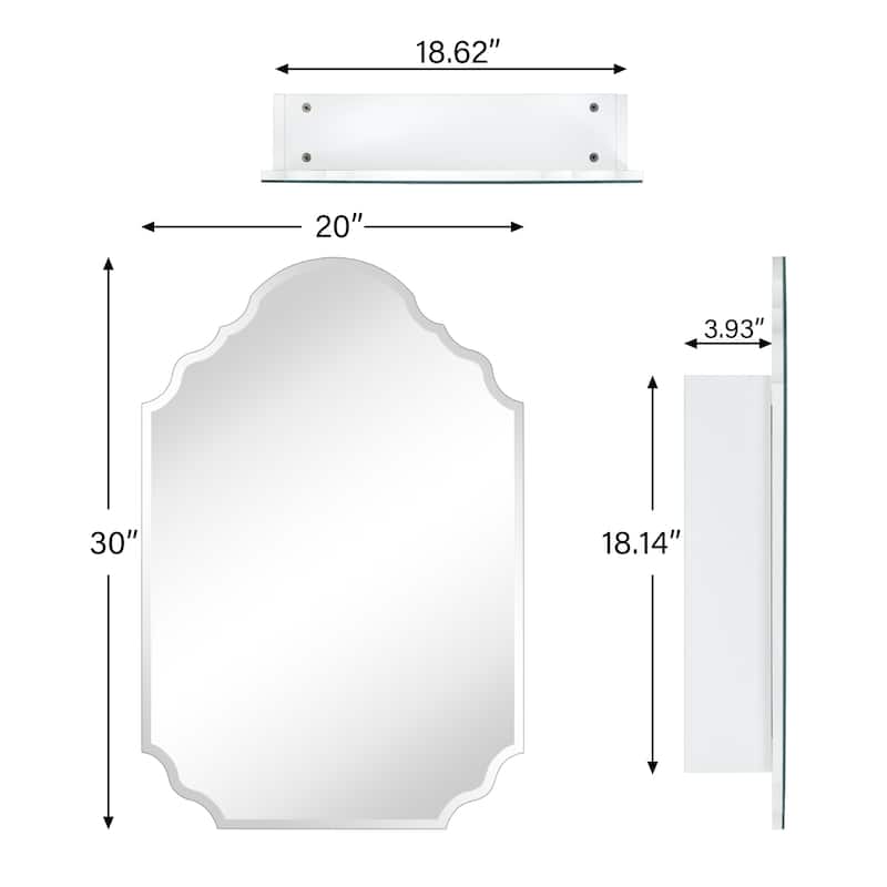 TEHOME Frameless Irregular Medicine Cabinet with Beveled Mirror - 20" x 30"