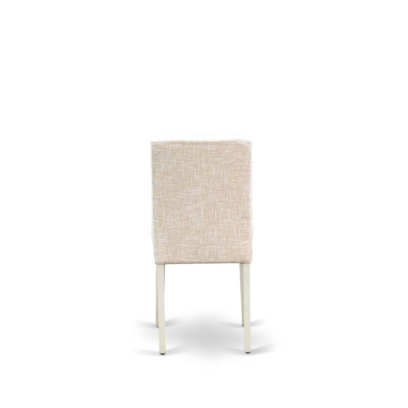 East West Furniture Abbott Parson Dining Room Chairs - Light Beige Linen Fabric Upholstered Chairs, Set of 2, Linen White