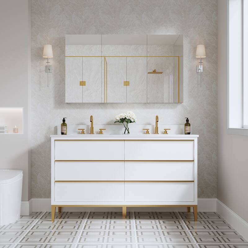 52''/56''W X 30''H Recessed Or Surface Wall Mount Bathroom Medicine Cabinet With Adjustable Glass Shelves