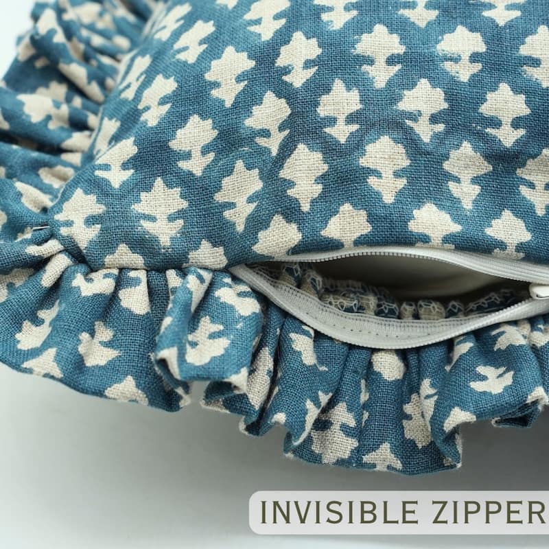 Fabdivine Handmade Block Print Floral Frill Both Side Soft Boho Pure Linen Pillow Cover