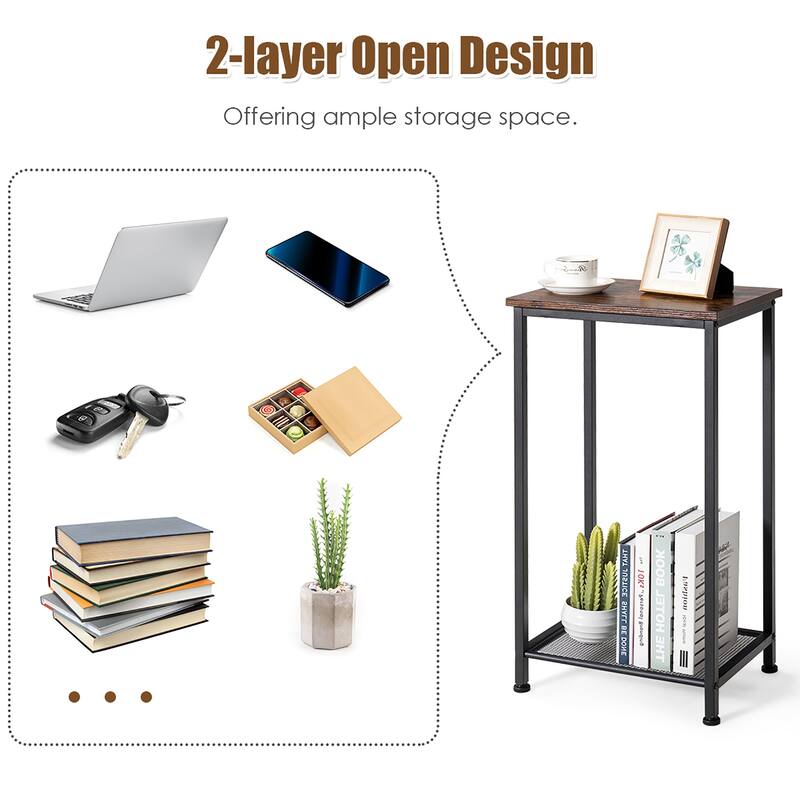 Costway 2-Tier Industrial Side End Accent Telephone Table w/Mesh Shelf - See Details