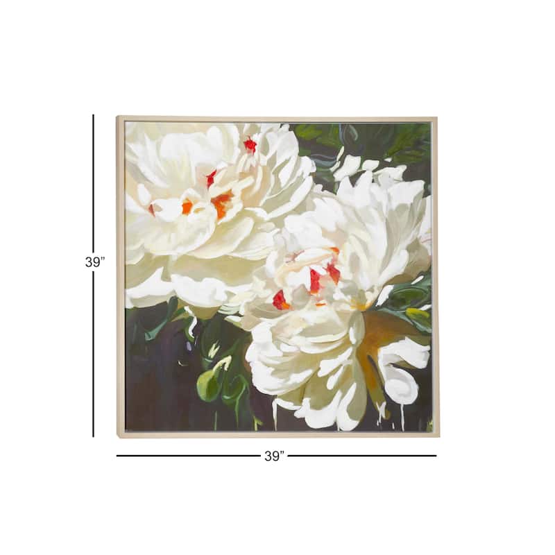 White Canvas Handmade Floral Framed Wall Art with Gold Frame