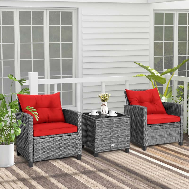 Costway 3PCS Patio Rattan Furniture Bistro Set Cushioned Sofas Side - See Details