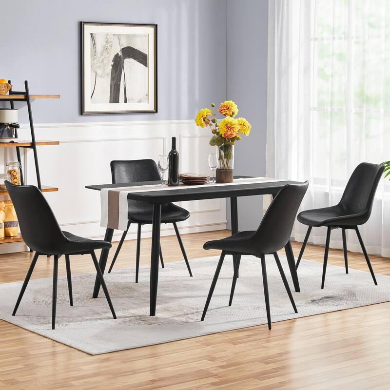 Yaheetech 2PCS Faux Leather Dining Chairs with Metal Legs for Kitchen Dining Room - Black