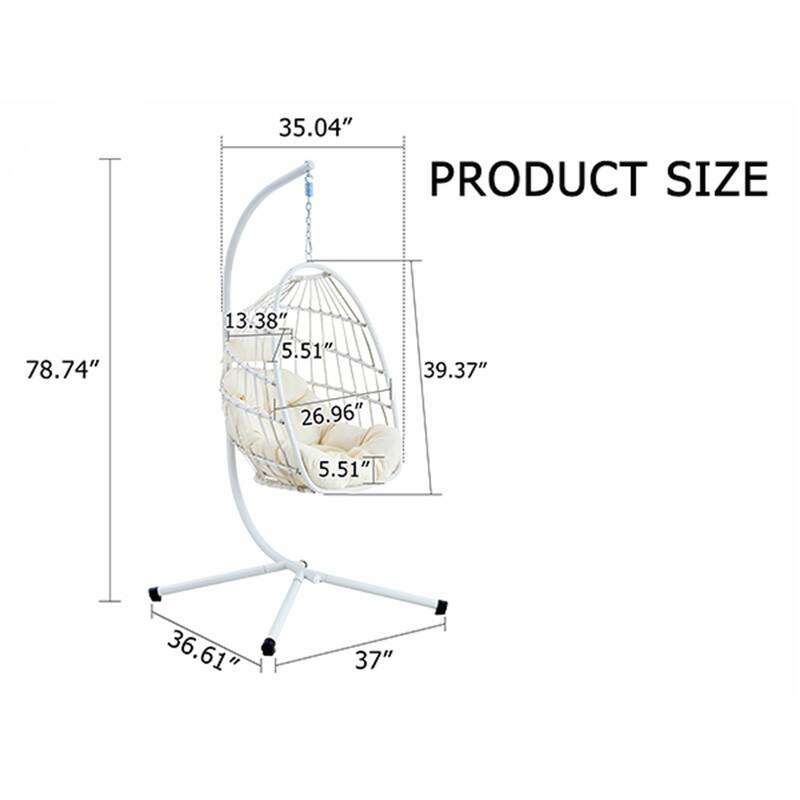 Heavy-Duty Iron Hanging Chair with Wicker Weave for Indoor/Outdoor Comfort