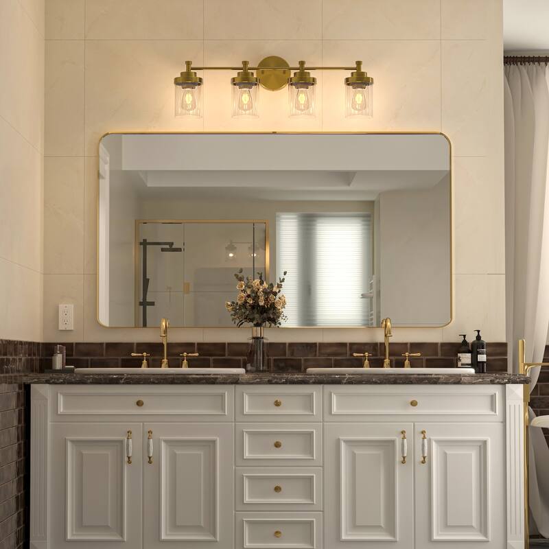 Modern Dimmable Vanity Light with Clear Ribbed Glass Shades E26 Sockets