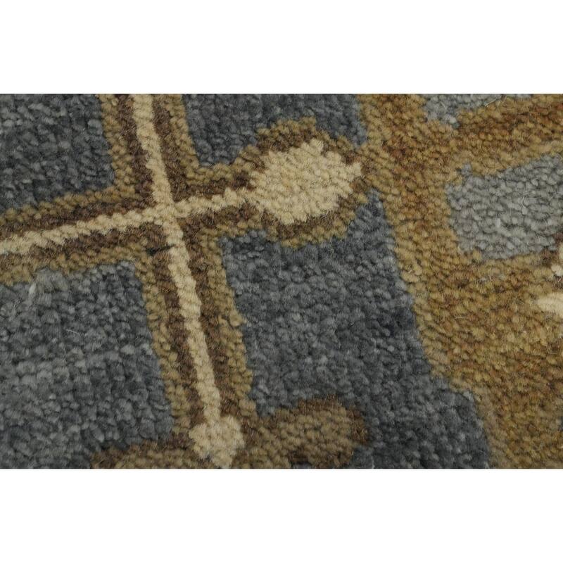 Handmade Oushak Indian Area Rug, Gray Wool Floral Carpet - 11' 7'' X 9' 2''