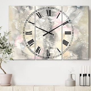 Designart 'Watercolor Snowflakes II' Cottage 3 Panels Oversized Wall CLock - 36 in. wide x 28 in. high - 3 panels