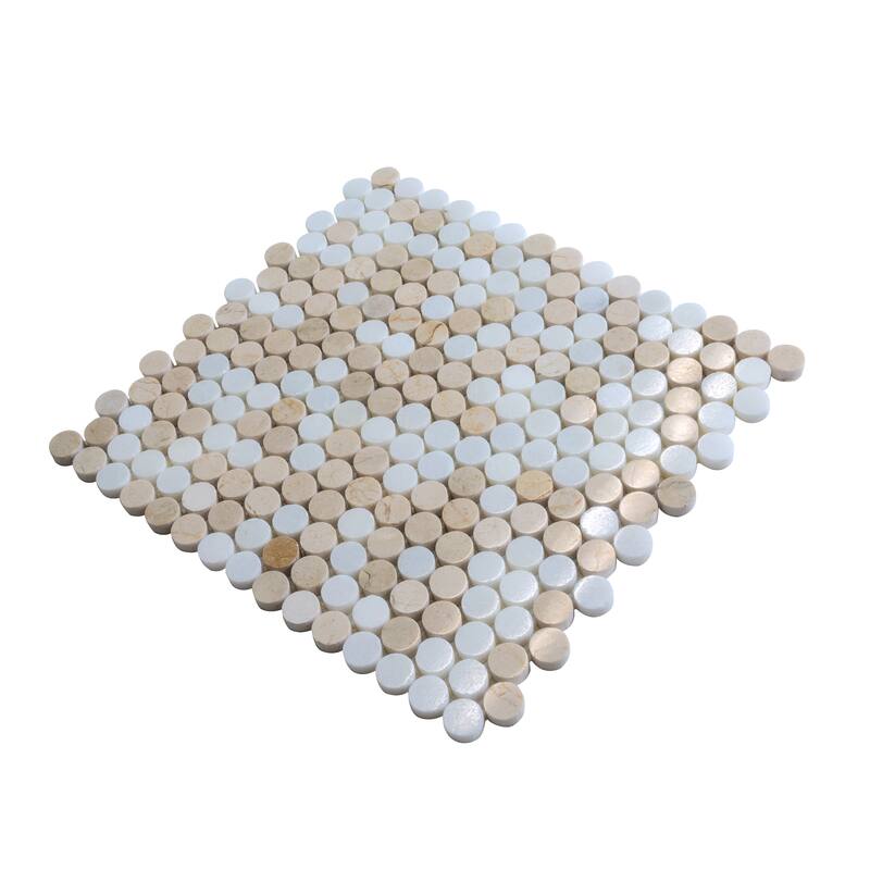 Apollo tile 11 x 12 Heritage Polished Gray Beige Crema Marfil, Eastern White Marble Tile (4.83 sq ft/case) - 5 Pack