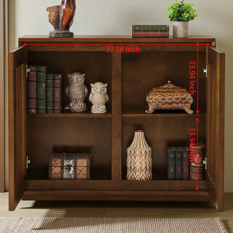 Mid-Century Modern Fluted Sideboard Cabinet with Outlet Holes, Solid Wood Buffet Storage Cabinet for Living Room