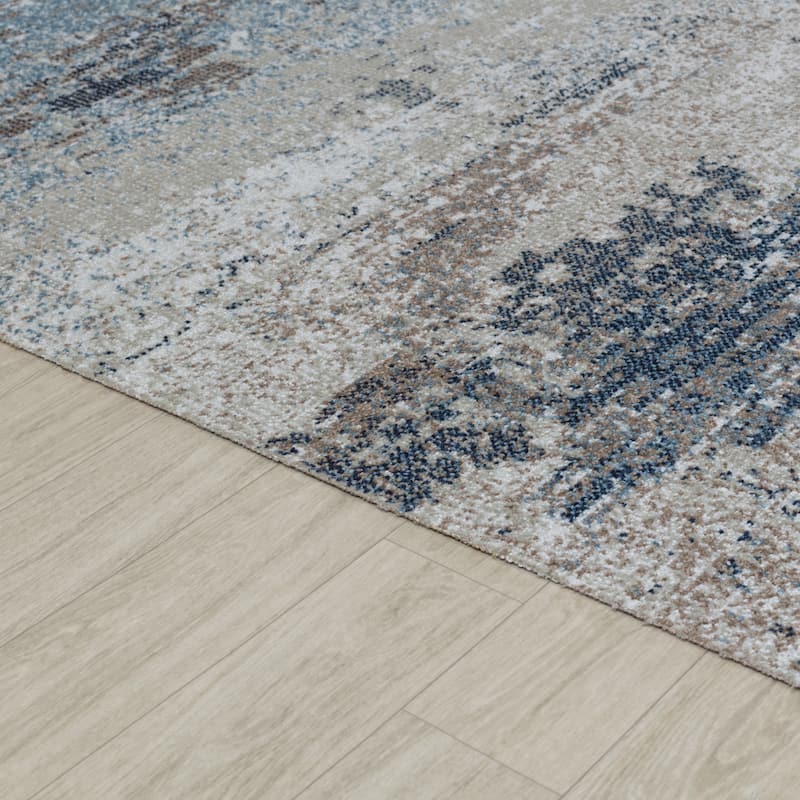 Trellis Navy Blue Abstract Indoor/Outdoor Rug