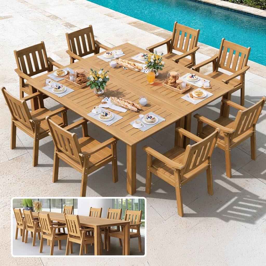 WINSOON 10-Piece HIPS All Weather Outdoor Patio Dining Sets with Umbrella Hole& Aluminum Frame,2-Table 8-Chairs