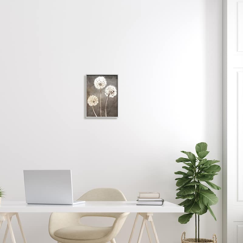 Stupell Fluffy Dandelion Plants Wildflower Botanical Blooms Framed Wall Art, Design by Kim Allen - Brown