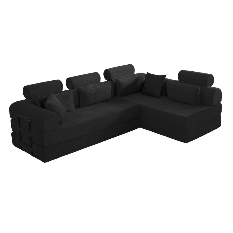 Oversized Convertible Sleeper Sofa Bed, L Shape Modular Sectional Cloud Sofa with Fixed-Shape Frame, Boneless Couch with Pillow
