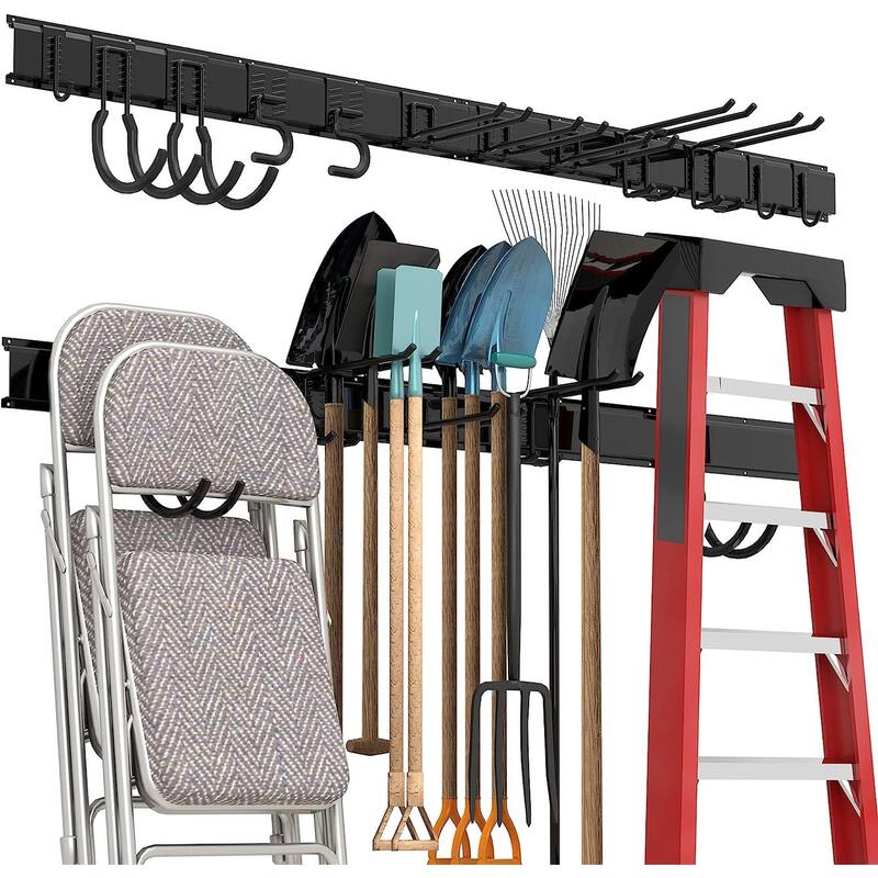 Sttoraboks Wall Mounted Garage Tool Storage Rack Garage Storage Organizer Rack with double hooks and rails - 68inch 4 panels+12 hooks