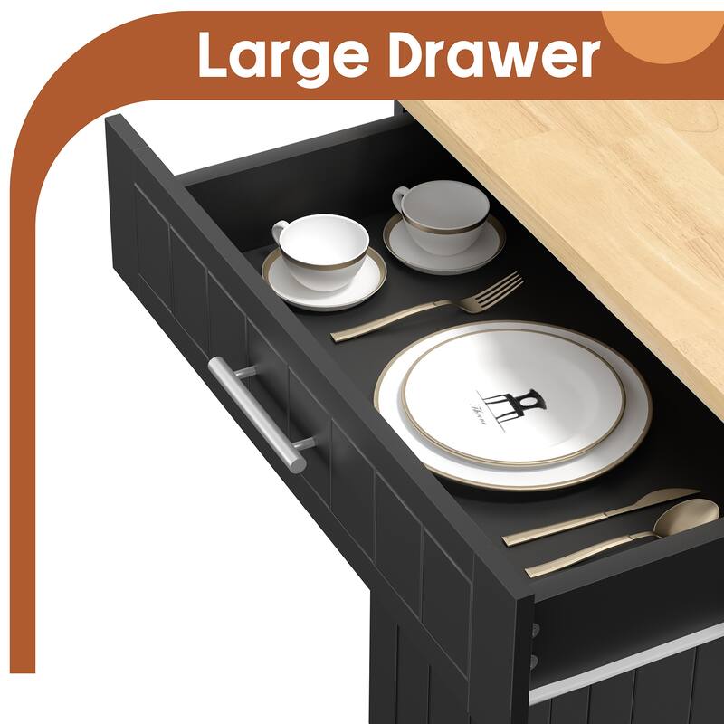 Futzca Mobile Kitchen Island Cart with Wooden Countertop & Drawer - N/A