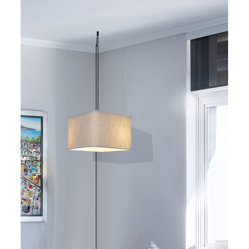 1 Light Swag Plug-In Pendant 14"w Rounded Corner Square Oatmeal Drum Shade with Diffuser, Black Cord - N/A