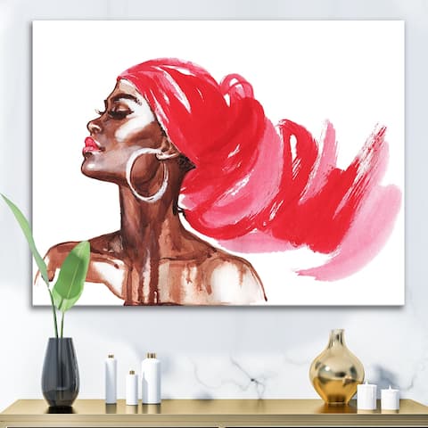 Designart "Portrait of African American Woman IX" Modern Canvas Wall Art Print