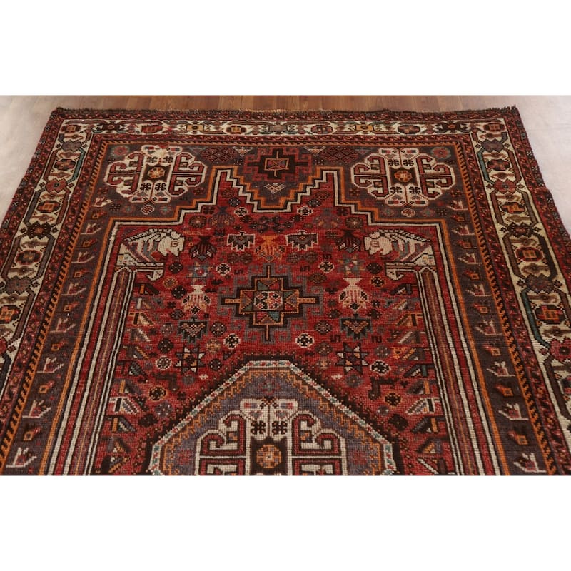 Tribal Pink Qashqai Persian Vintage Area Rug Handmade Wool Carpet - 5'4"x 8'6"