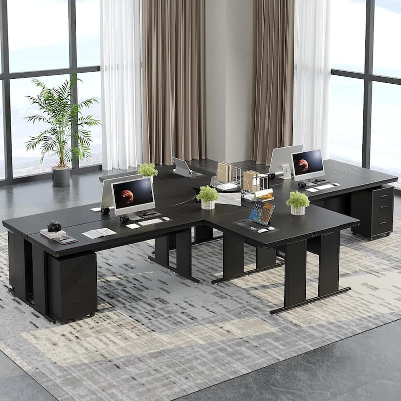 83" L-Shaped Executive Desk, Large L Office Desk with 3-Drawer Mobile File Cabinet, Business Furniture Desk Workstation