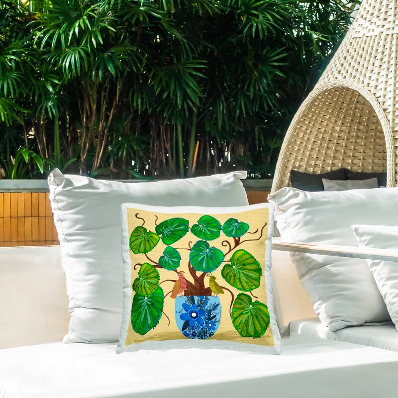 Stupell Potted Plant & Birds Perched Printed Outdoor Throw Pillow Design by Kay Widdowson