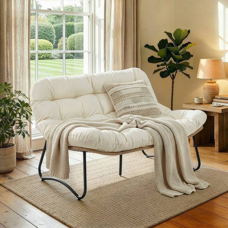 FINCATI 2-Person Outdoor/Indoor Wicker Lounge Egg Chair Loveseat, Oversized 51" Patio Club Chair with 5.5" Cushion